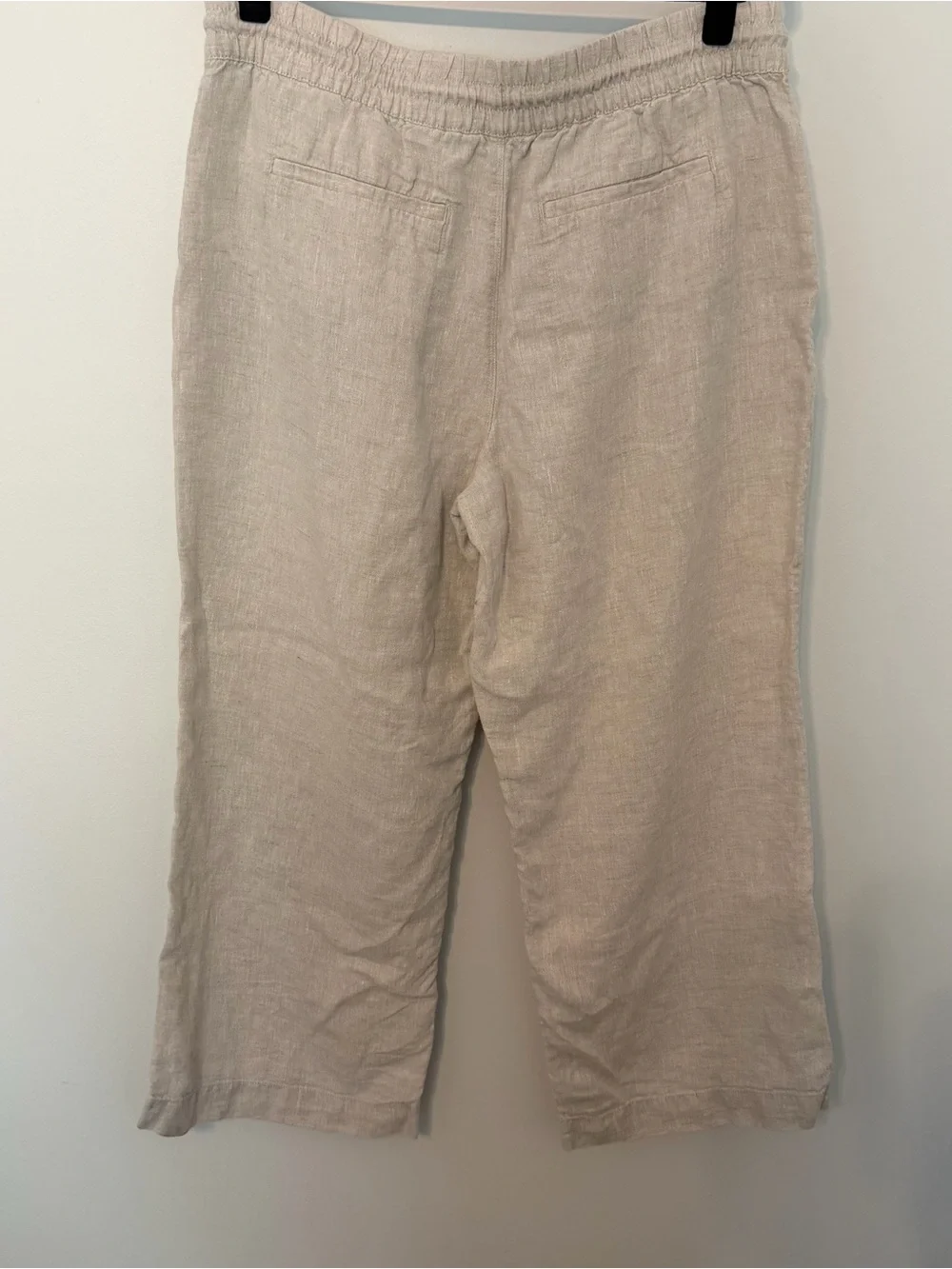 Athleta 100% Linen Wide Leg Crop Pants Oatmeal Beige Drawstring‎ Large Petite